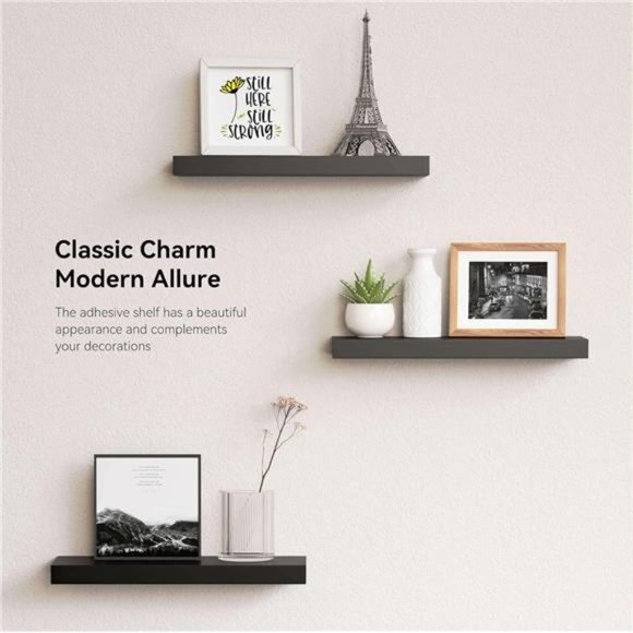 Black Floating Shelves Set of 2, Mounted Modern Hanging Shelves for Wall Decor - Picture 6 of 16